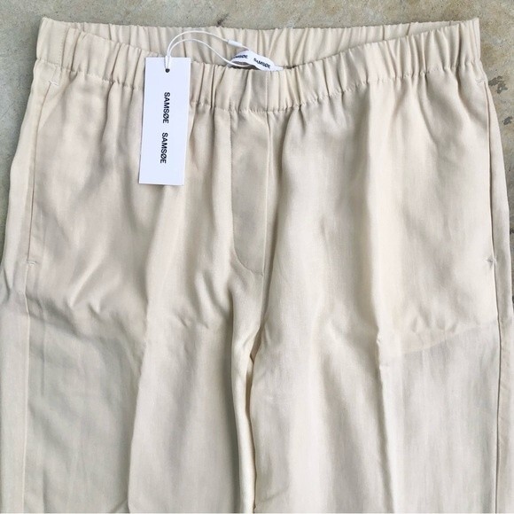 Samsoe Hoys Straight Leg Pants Trousers Pull On Neutral Beige Linen Blend XL NWT - Picture 4 of 7